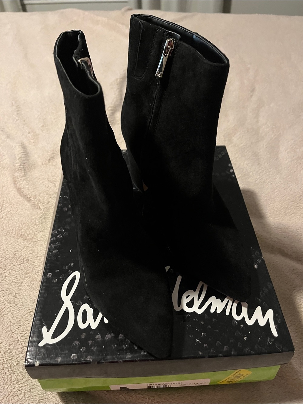 Sam Edelman Black Suede Pointed Toe Zip Ankle Boots